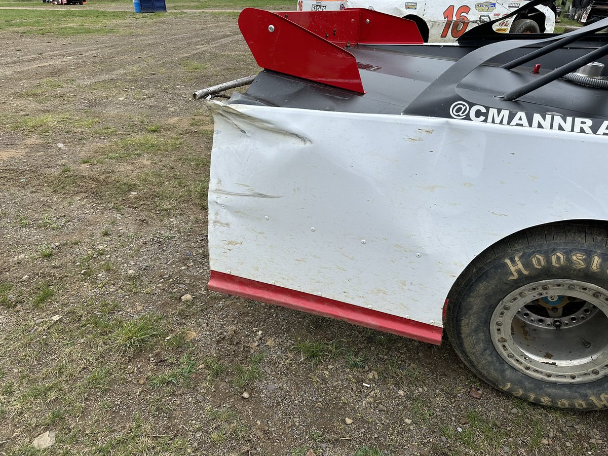CMannRacing1's tweet photo. Test and Tune went, meh. 😒

First time out the car was plowing tight. Met the wall and bent some of our pretty new body. (Drivers fault) 

Took a big swing

Second time out we were wrecking loose. https://t.co/eHwYxr5uQg