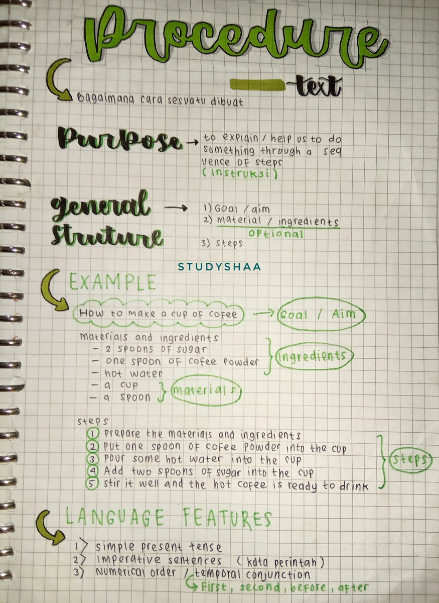snbtfess's tweet photo. —CATATAN BAHASA INGGRIS KELAS 9
MATERI : PROCEDURE TEXT
feel free to save & use! semoga bermanfaat^^
by @studyshaa
keyword : procedure text, text procedure, teks prosedur, catetan, notes
#shasnotes #ambistwt #studytwt #AMBISVERSE #catatan https://t.co/0CxKBFjTnX