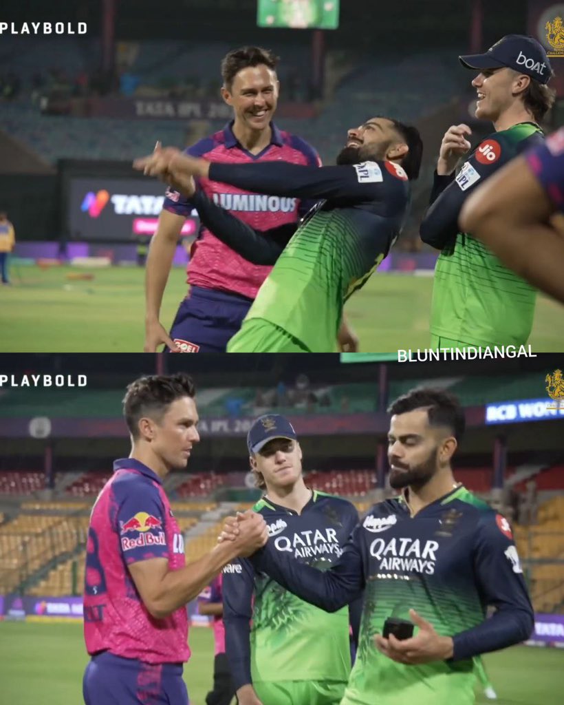BluntIndianGal's tweet photo. Virat Kohli having fun with Trent Boult post match. The two greats of this era ❤️ https://t.co/Gpcd3M6yuy