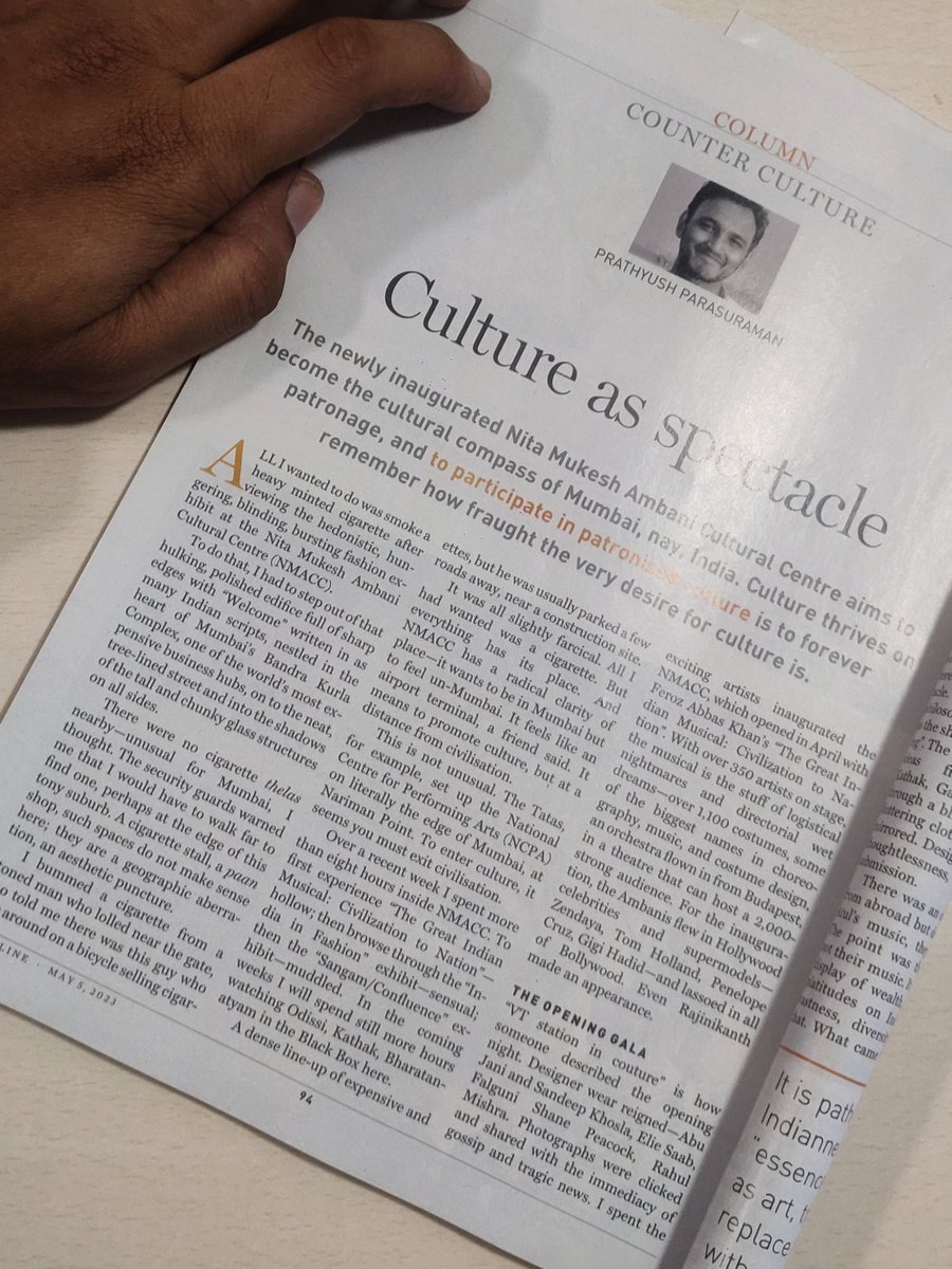 This editions’s Counter Culture column is a dispatch from the Nita Mukesh Ambani Cultural Center &amp; the grotesque spectacle with which it announced itself. For <a href="/frontline_india/">Frontline</a> 

frontline.thehindu.com/columns/counte…