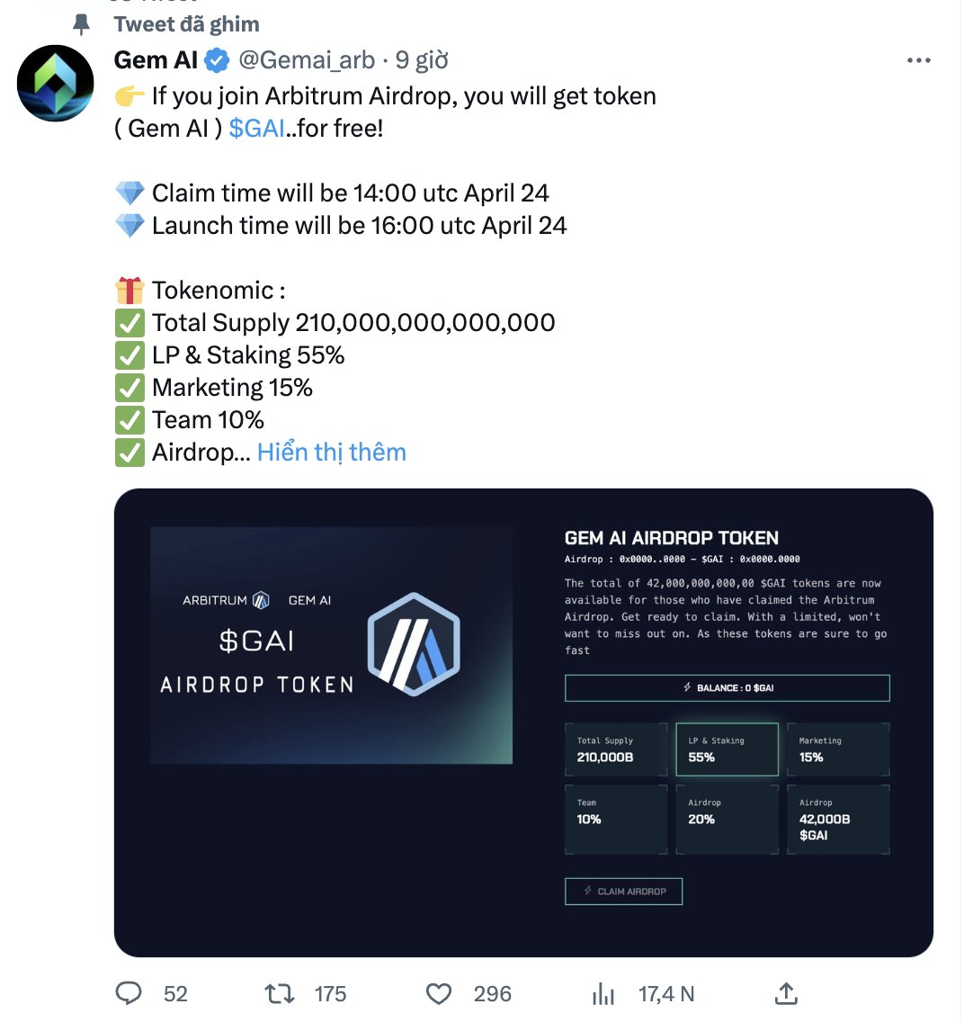 Tonhuvf's tweet photo. Ủa Alo....nữa hả? 

#Airdrop #Arbitrum $GAI https://t.co/eoECTl6bbN