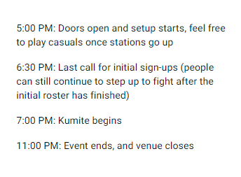 TheDangerTime's tweet photo. As a little bonus, there will be some secret bounties that challengers can achieve during the sets to earn prizes, so even if you don't come out on top in your match, you may still get something for stepping up to fight! Sign-ups will be taken at the venue. Stream starts at 7 PM. https://t.co/0N1dAfo1Jv