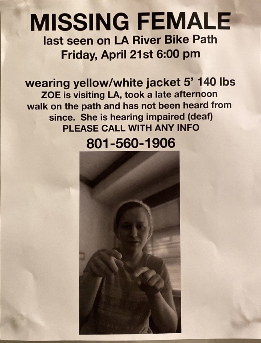 missundaaztood's tweet photo. (Posting with permission) 
Please share/spread the word if possible.

Zoe Visser, a Deaf artist, has gone missing for the past 36 hours in LA. https://t.co/YazHOZwr3l