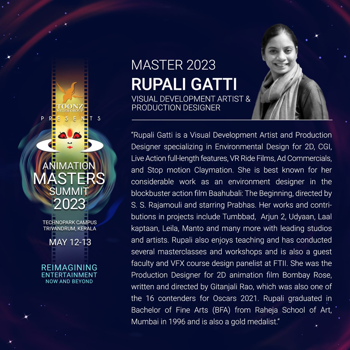 We are pleased to introduce Rupali Gatti, our next master. Listen to her at the Animation Masters Summit 2023.
#master #legend #AMS2023 #animationsummit #summit #event #animation #toonzmediagroup #toonzanimation #toonzentertainment