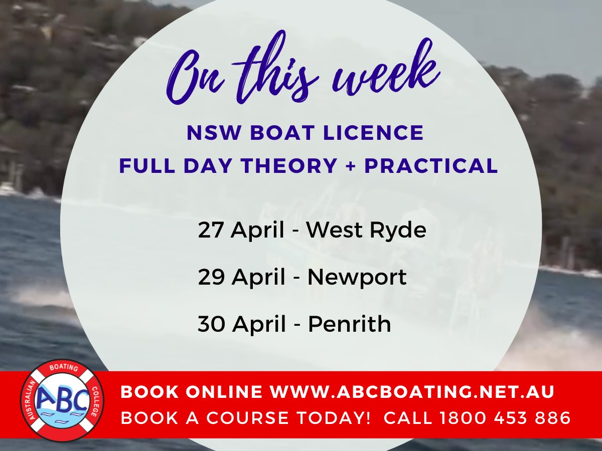 ABCBoatLicence's tweet image. April is coming to an end. There are still some seats available in our full-day #boatlicence course.
Can't make a course this week? Plan ahead and book a place in an upcoming course in May and June.
Book online abcboating.net.au