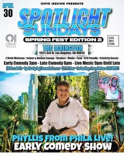 Phyyllis's tweet photo. Have a great afternoon next  Sunday, April 30, 2023, enjoying good food and drinks, while watching some very funny comedians, including me!       Phyllis From Phila https://t.co/pc80VXTlMp