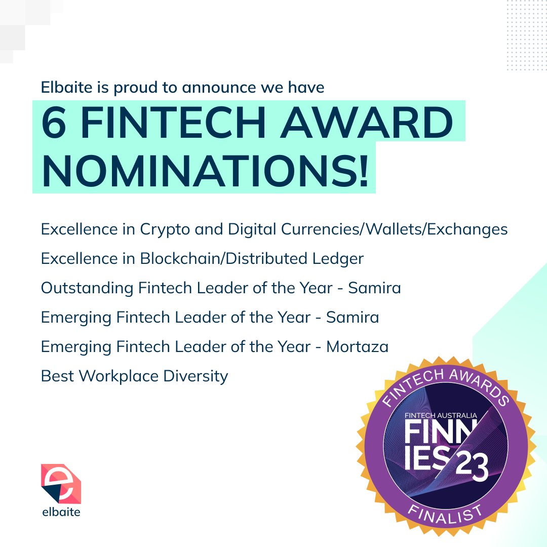 ElbaiteAU's tweet photo. 🎉Thrilled to announce that #Elbaite has been nominated for 6 awards at the @ausfintech
#FinniesAwards! 🏆
Congratulations to co-founders @officialmortaza and @SamiraTollo and the entire Elbaite team!
#finnies #techinnovation #fintechawards #fintechaustralia #elbaitecrypto #selfcustody
