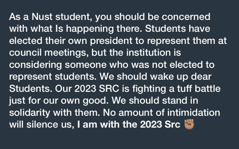 Students are starting to speak up! As SRC President, I do not sit in the highest decision making body which is council. They extended my predecessor’s tenure to July. How?