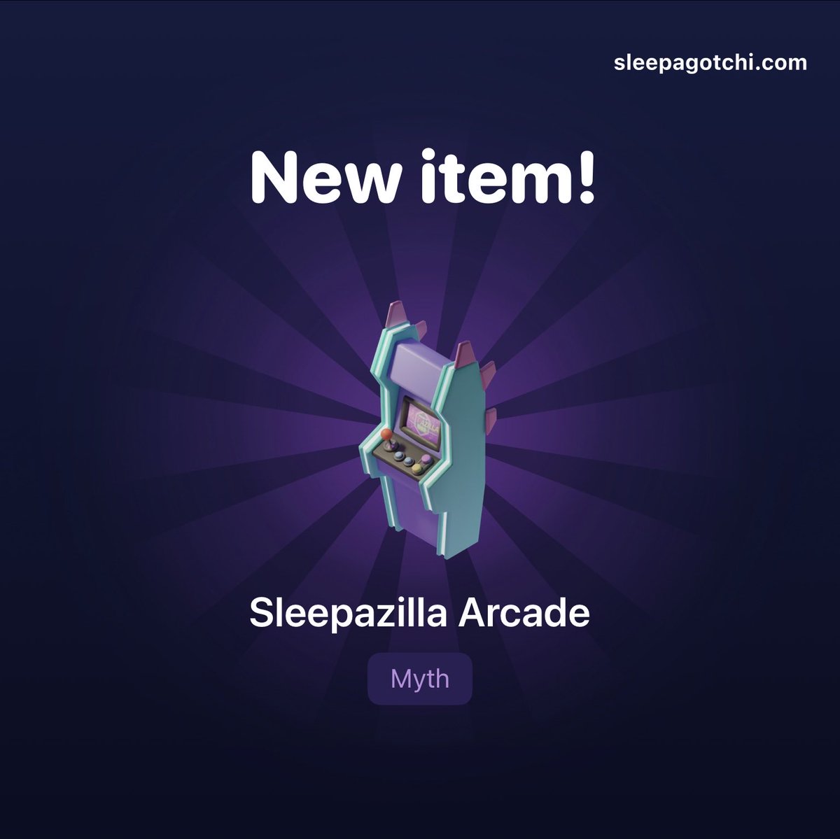 I dropped a Myth Storage “Sleepazillа Arcade“ today in #Sleepagotchi. Chances of that item dropping are 0.04%