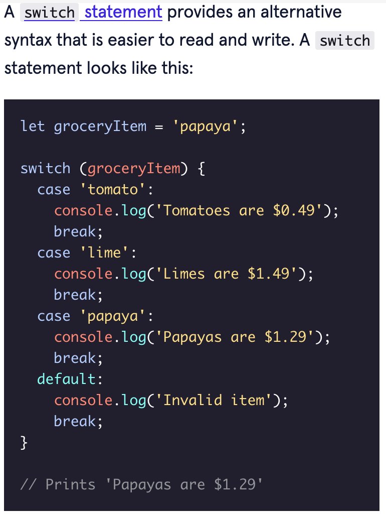 Portfedh's tweet image. Finished the HTML, CSS and JS review from #100Devs.
Finished the conditionals tutorial in #CodeAcademy.
Interesting ways to use truthy values, switch statements and ternary operators.