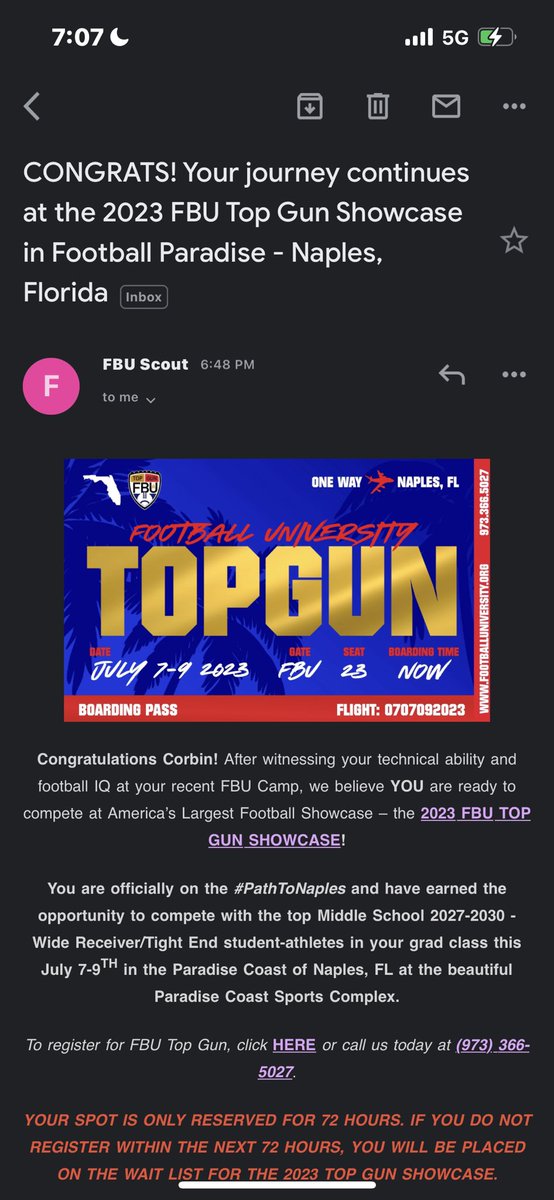 Grateful for being able to participate in this camp and getting invited to the TopGun Showcase!@FBUcamp