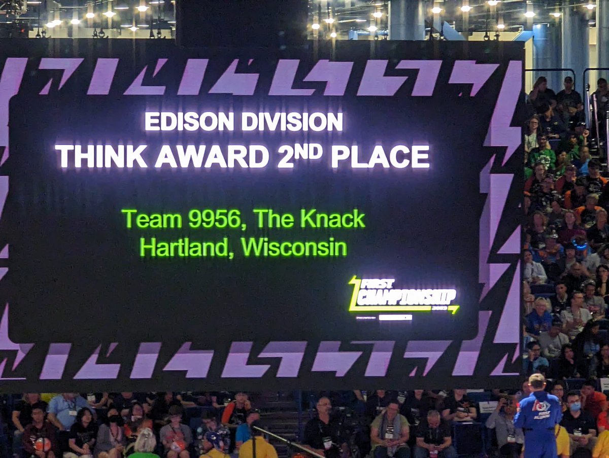 KnackRobotics's tweet image. Additionally, very honored to hear our name called and win Edison’s 2nd place THINK Award among such impressive teams!