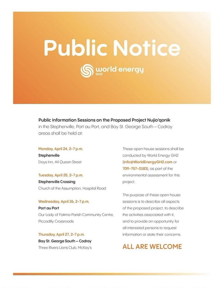 PUBLIC CONSULTANTS ON WIND ENERGY PROJECT
This coming week World Energy will be holding a series of public consultations on proposed wind energy project.

Note: we are not involved with this proposed project, just sharing the public notice for those that might be interested.