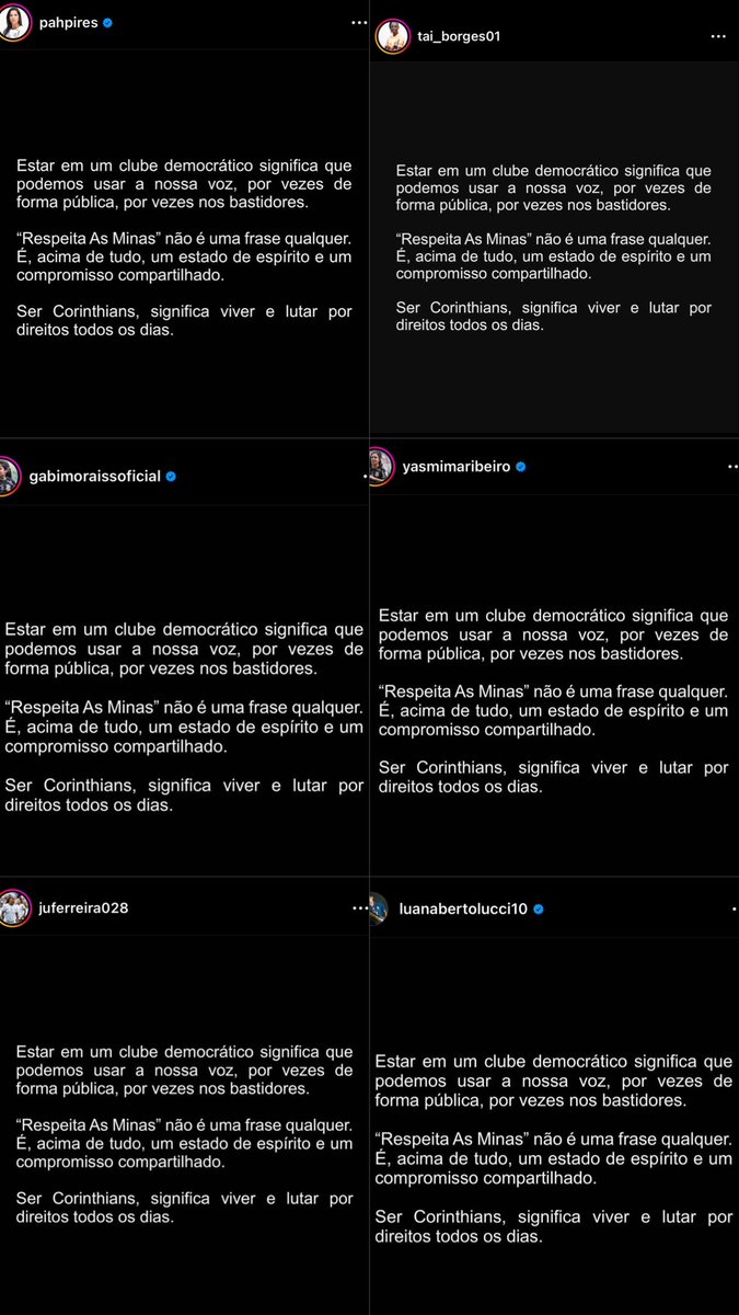 aBiaCorinthiana's tweet photo. Elenco e comissão do Corinthians Feminino em uma só voz

Um time marcado pelo #RespeitaAsMinas e que entende o significado de SER CORINTHIANS não se calaria

Erguem a voz quando necessário (e não deixam de ganhar tudo por isso), orgulho https://t.co/rK3JHTgbT7