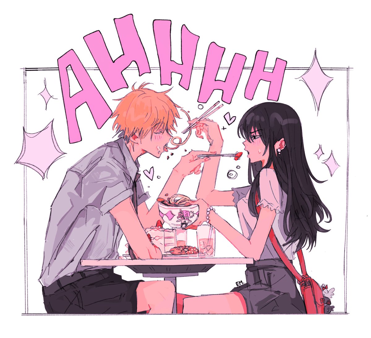 emrzok_'s tweet photo. Denji is going to teach her how to dine and dash after this…. 
#asaden #chainsawman https://t.co/zGvyNfaPjy
