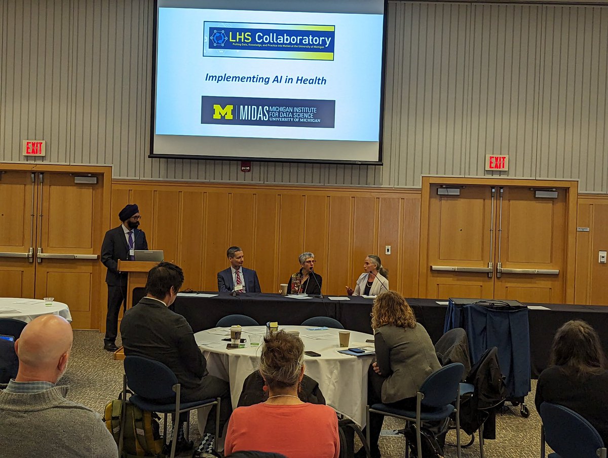 Karandeep Singh (@kdpsinghlab) on Twitter photo Last week, we <a href="/um_midas/">Michigan Institute for Data & AI In Society</a> <a href="/umichDLHS/">LearningHealthSci-UM</a> hosted a seminar on “Implementing AI in Health,” taking in lessons from world experts.
- Dr. Lisa Lehmann (Harvard)
- Dr. Michael Pencina (Duke)
- Dr. Barbara Barry (Mayo)
- Dr. Michael Kim (VA)
Missed it?
Recordings: midas.umich.edu/implementing-a… Last week, we <a href="/um_midas/">Michigan Institute for Data & AI In Society</a> <a href="/umichDLHS/">LearningHealthSci-UM</a> hosted a seminar on “Implementing AI in Health,” taking in lessons from world experts.
- Dr. Lisa Lehmann (Harvard)
- Dr. Michael Pencina (Duke)
- Dr. Barbara Barry (Mayo)
- Dr. Michael Kim (VA)
Missed it?
Recordings: midas.umich.edu/implementing-a…