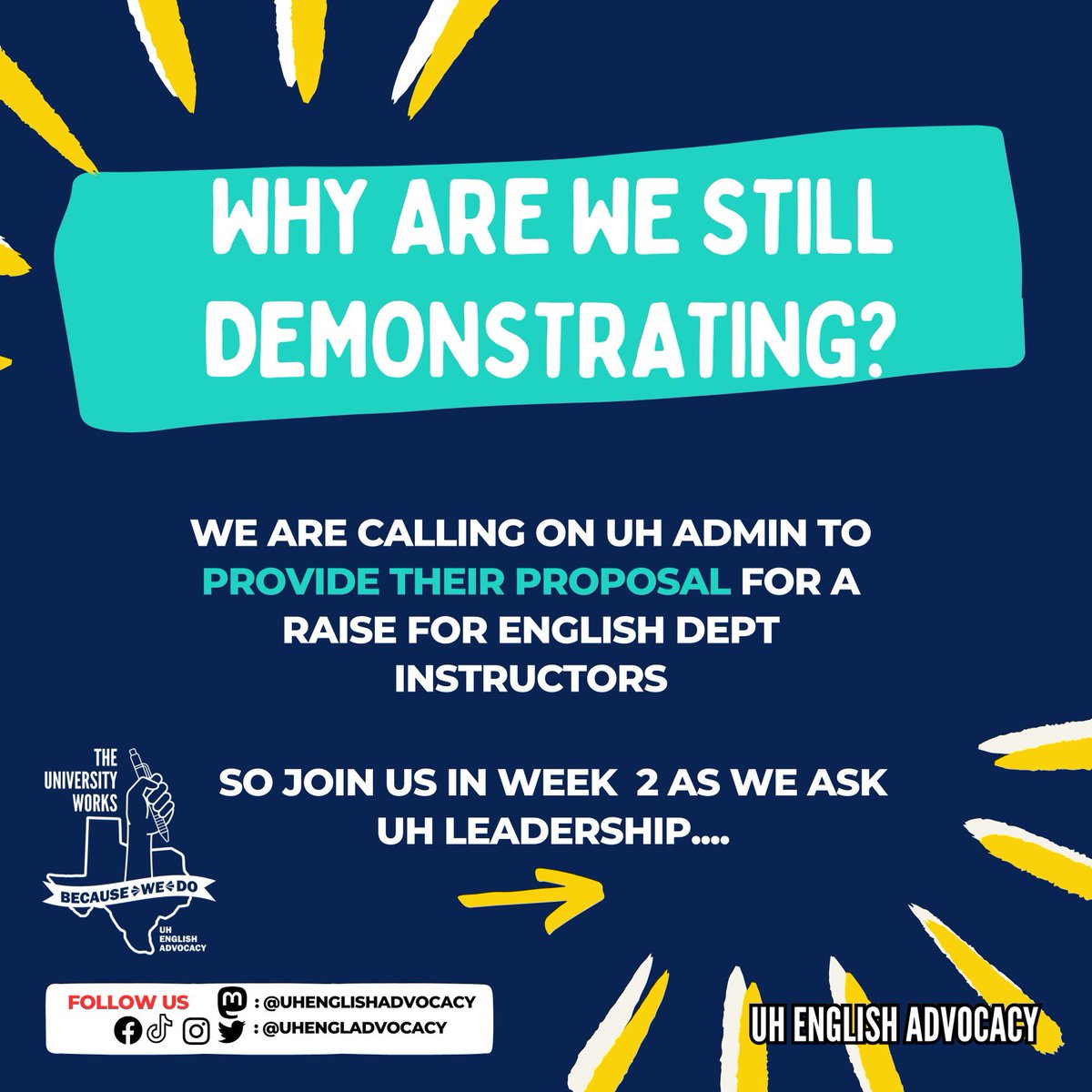 UHEnglAdvocacy's tweet photo. 👋👋 Guess who’s back? Back again. Tell a friend (or like 10). See below ⤵️ (1/2) https://t.co/mRVejDt8L1