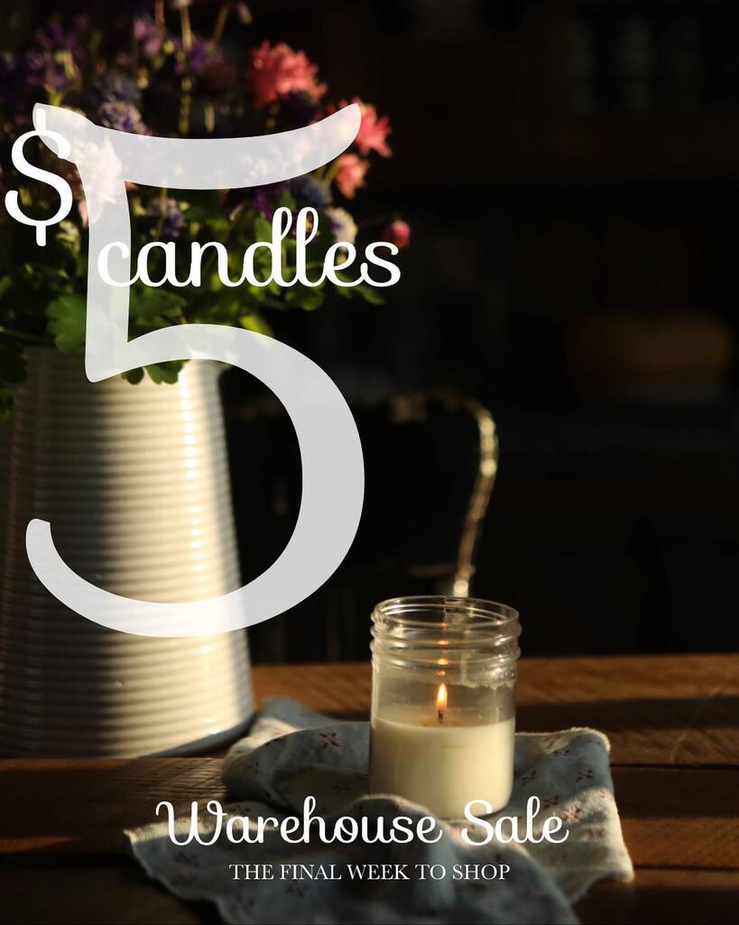 The warehouse sale continues, and this specific item is only available Sunday &amp; Monday. Our farm poured candles are $5 each. Each is poured by hand here at the farmhouse. Scents that we’re inspired by spring at the farm. instagr.am/p/CrZkt9AOGzN/