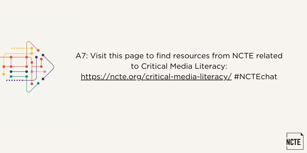 ncte's tweet photo. A7: Visit this page to find resources from NCTE related to Critical Media Literacy:
https://t.co/6uZ3LwKcXf #NCTEchat https://t.co/0Gi88uDtDG