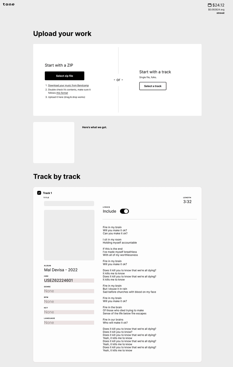 kevinduquette's tweet photo. i am working on an artist and listener owned music listening service with some friends. it's called @tonedotaudio. imagine spotify w/o the data hoarding and payola. bandcamp w/o the union busting. all owned and maintained by everyone who uses it. we're building this right now. https://t.co/fDOvTheyL7