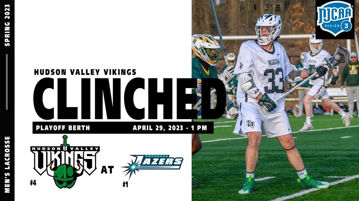 CLINCHED | Congratulations to the men's lacrosse program for clinching the No. 4 seed as they will take on the top-seeded Onondaga Lazers on Saturday, April 29a t 1 p.m. in Syracuse with a Region 3 title on the line. #GoVikings