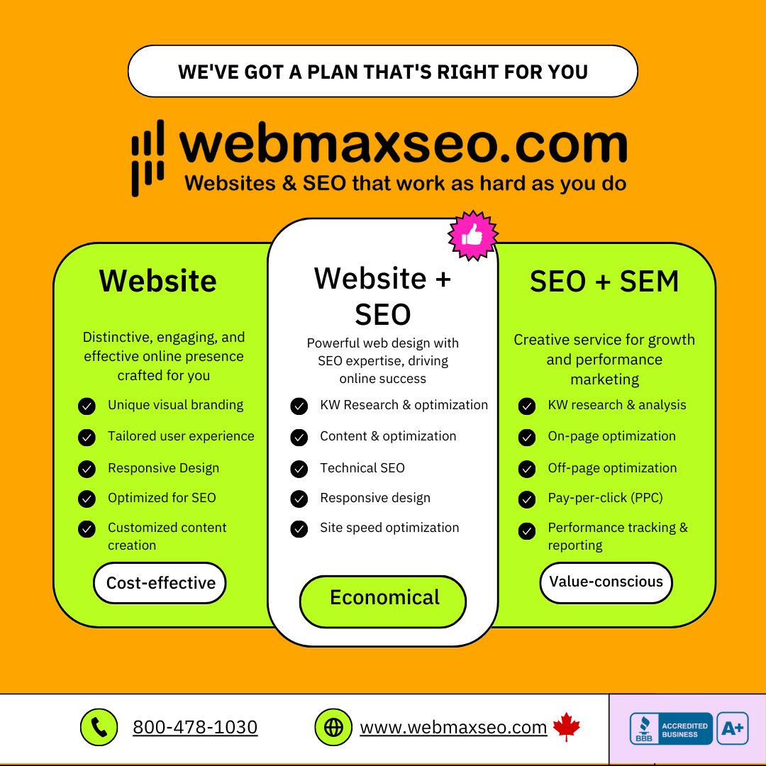 WebMaxCanada's tweet photo. ๐ Having a strong online presence is crucial, especially in today's digital world. We are here to help. https://t.co/oHjqk8AyTB ๐ท. #WebsiteIsKey #Canada #getatus https://t.co/nfJOQjUwPN