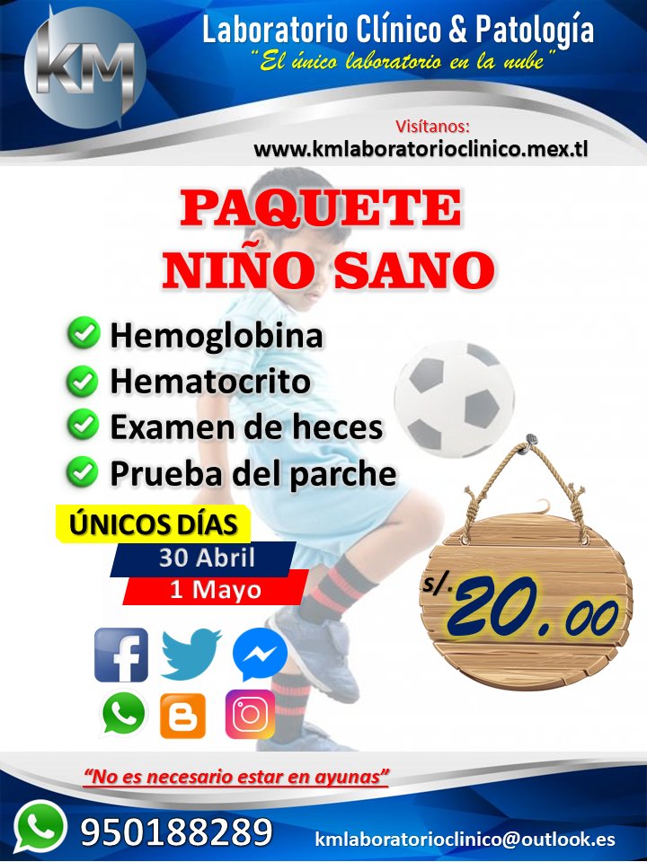 kmlaboratorio's tweet photo. #KMLaboratorioClinico 🔬No esperes mas, hazte un chequeo medico. https://t.co/6OzfBkuitV piensa en tu bienestar calichin. #PROMOCIÓN: por cada S/ 50,00 en análisis, te realizamos test rápidos de VIH, Sífilis y Hepatitis completamente ¡GRATIS! 
Wasapeanos al📲 966382300 https://t.co/tDUZvlNx8f