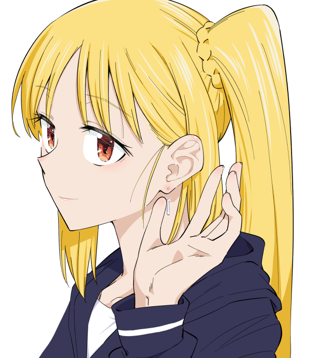 ijichi nijika 1girl blonde hair solo side ponytail jewelry white background long hair  illustration images