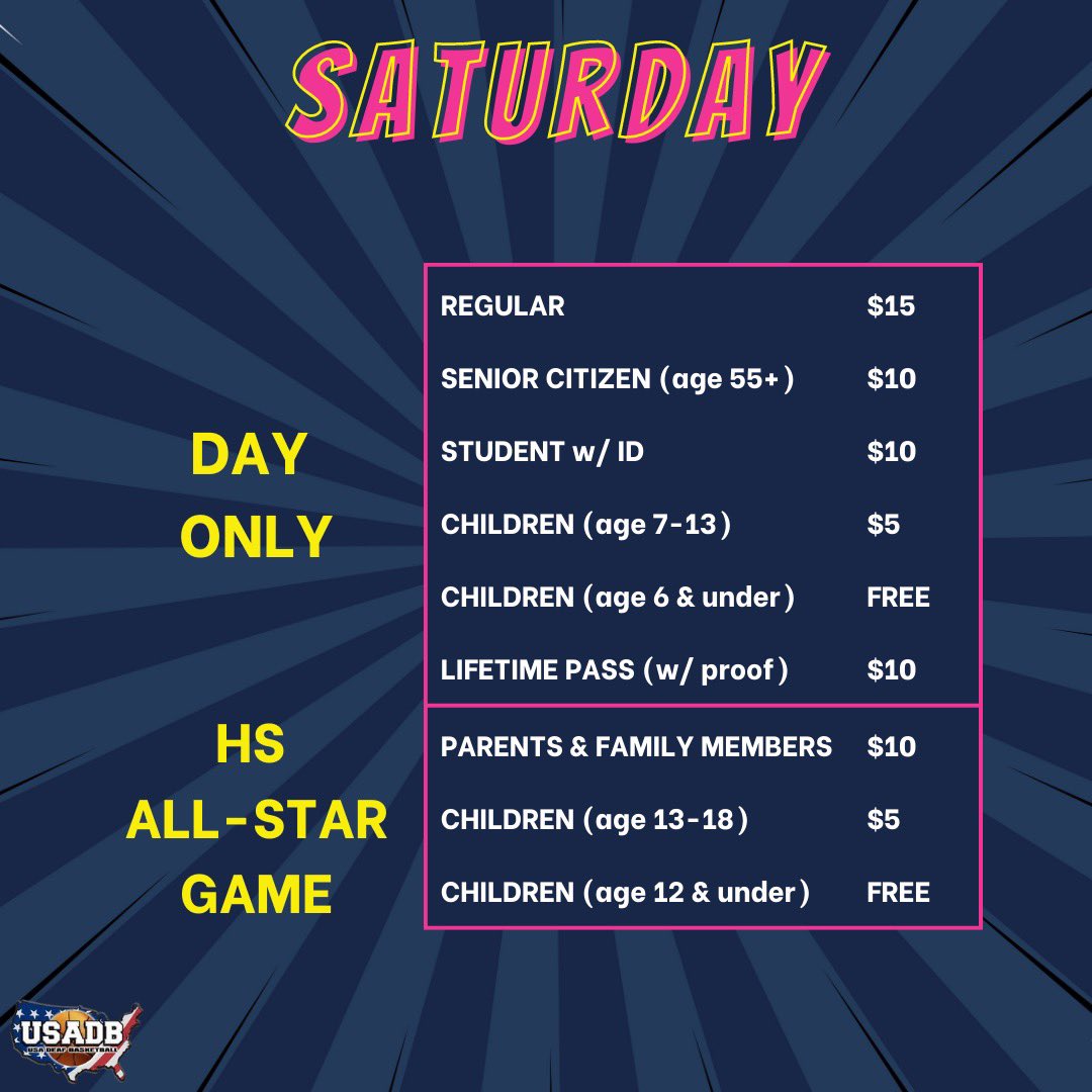 Here’s the day ticket prices as well as other prices!  See you all there!
