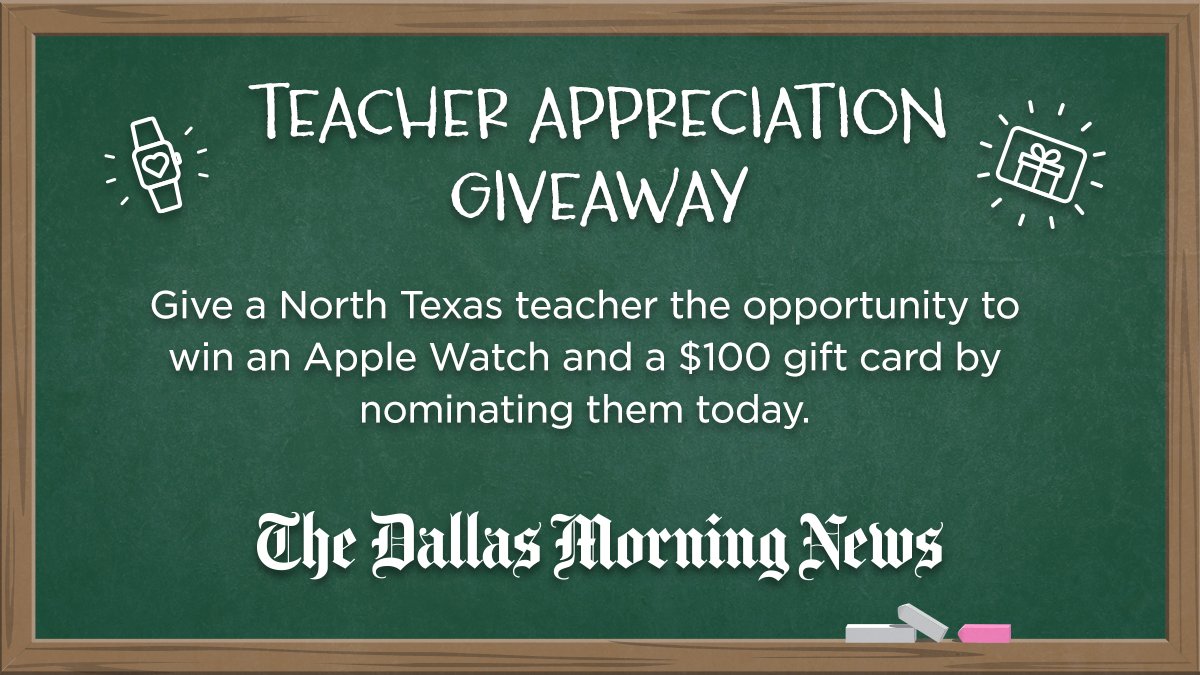 dallasnews's tweet photo. North Texans, is there an educator in your life that deserves to be celebrated? We’re here to help. To show your appreciation, we’ll gift two educators with an Apple Watch and a Visa gift card. 🍎✏️ Nominate them now: https://t.co/n2rgWM311K https://t.co/z5VbfF6fFB