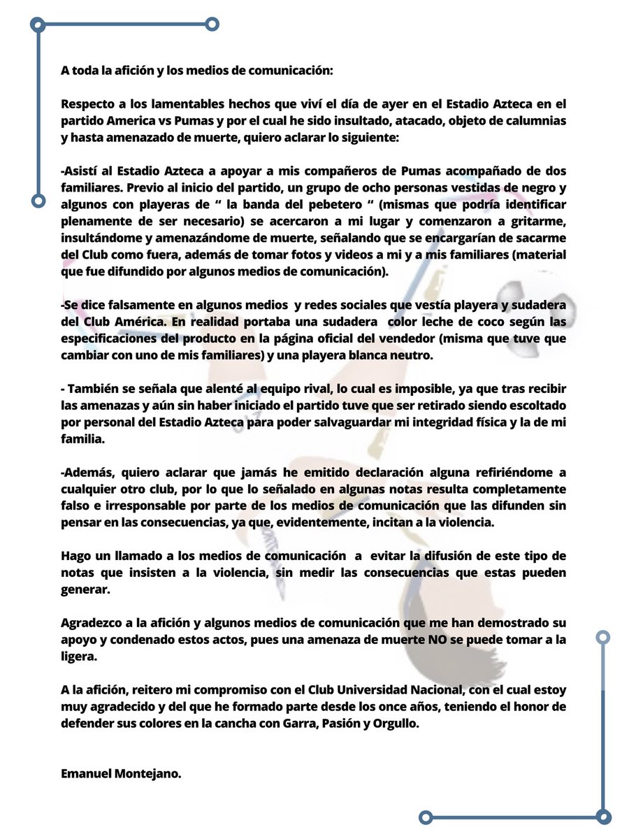 EMontejano210's tweet photo. COMUNICADO sobre los Hechos del 22 de abril 2023. https://t.co/nYTjUlASnO