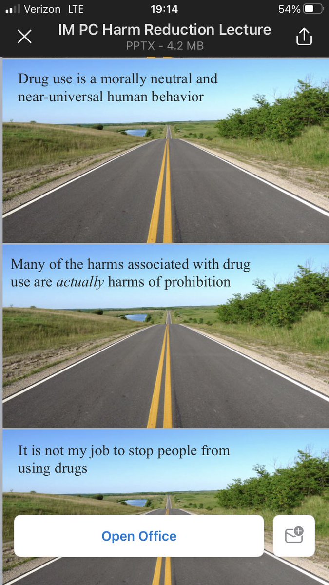 I open every harm reduction lecture for medical students and residents with this slide or one like it. “Say it with me now”: