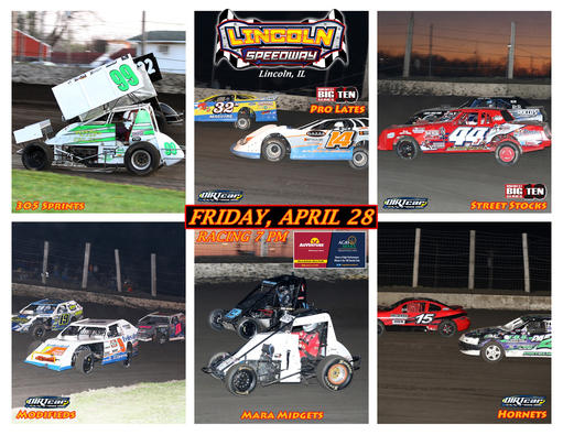 Lincoln Speedway (@lincolnilspdwy) on Twitter photo 305 Winged Sprints, MARA Midgets, <a href="/MWBig10Series/">Midwest Big10 Series</a> Pro Latr Models & Street Stocks, + <a href="/DIRTcarRacing/">DIRTcar Racing</a> Modifieds and Hornets all racing THIS FRIDAY, April 28. More info at linconspeedwayil.com and facebook.com/LincolnILSpeed… 305 Winged Sprints, MARA Midgets, <a href="/MWBig10Series/">Midwest Big10 Series</a> Pro Latr Models & Street Stocks, + <a href="/DIRTcarRacing/">DIRTcar Racing</a> Modifieds and Hornets all racing THIS FRIDAY, April 28. More info at linconspeedwayil.com and facebook.com/LincolnILSpeed…