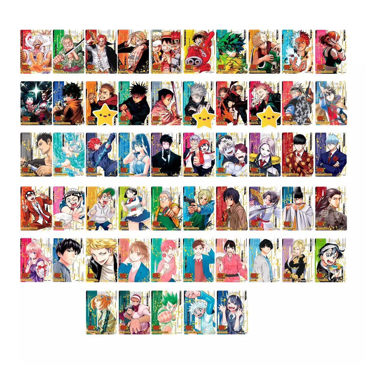 ramram_0777's tweet photo. 【交換/譲渡】ジャンプ 55周年記念コレクションカード 応募者全員サービス

求）☆印虎杖/五条
譲）虎杖、五条以外 ＞ 50円+送料

郵送のみ。1セット申込済。
キャラ名が把握し切れていないので、お求めのカードに印をつけてご連絡ください。
キャラごと、作品事お譲り優先。お時間頂戴します。 https://t.co/Zv1JhOWONP