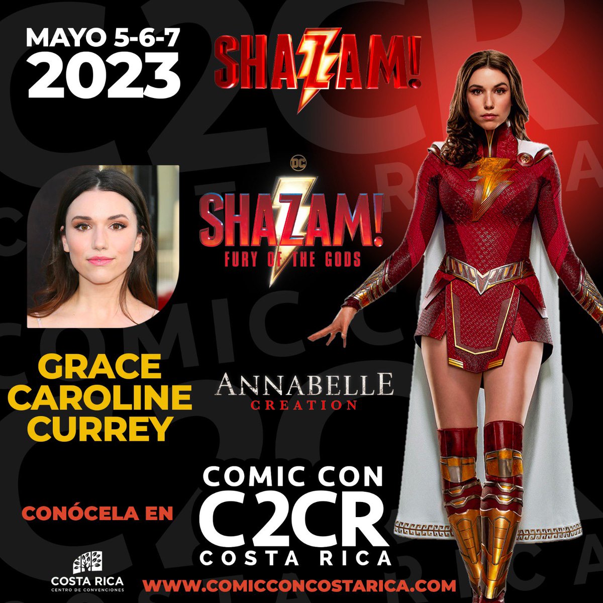 @gracecarolinecurry is coming to @comicconcostarica May 6-7th #shazam