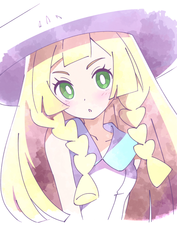 lillie (pokemon) 1girl long hair solo green eyes blonde hair hat bright pupils  illustration images