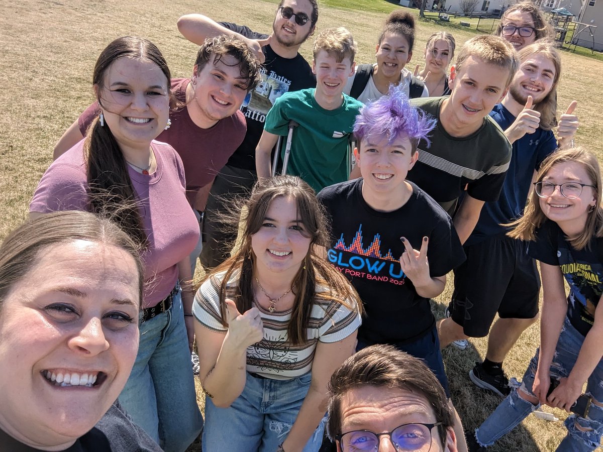 BayPortBand's tweet photo. Fire drill selfie! Look at these smiles! We have the best job. https://t.co/j3xaxQGuLM
