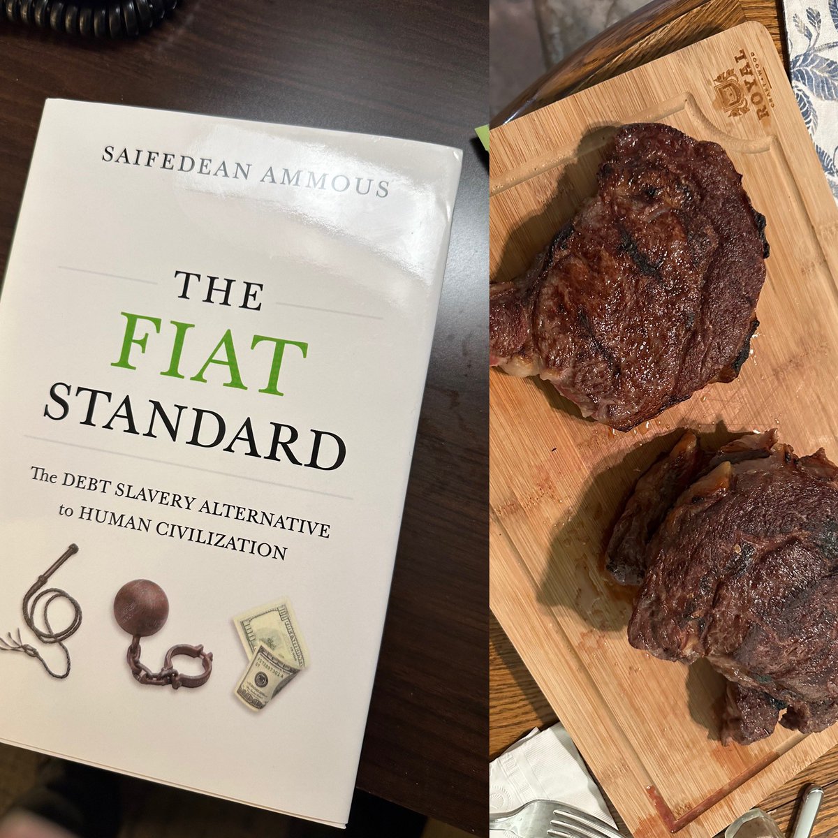 SBakerMD's tweet photo. Thank you @bitstein for the nice ribeye dinner and for a copy of @saifedean latest book!! https://t.co/Bl67Yoo9FS