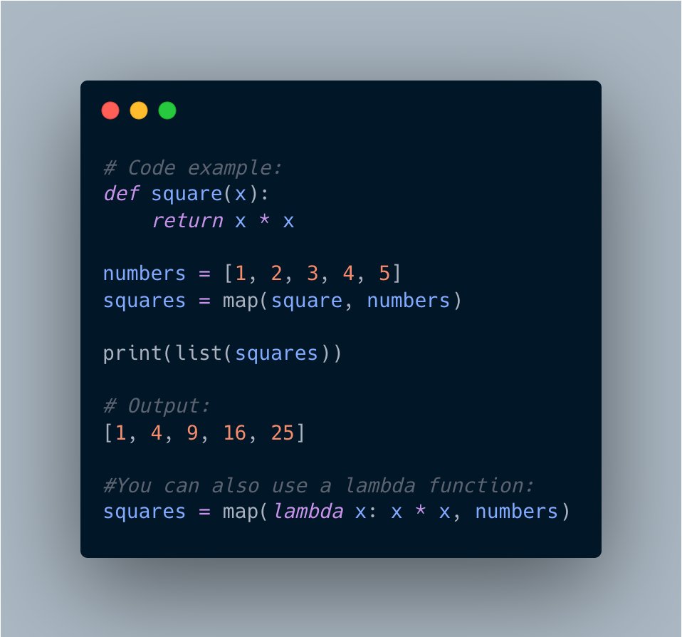 o_ad29's tweet image. Use the map() function to apply a function to all items in an iterable. 🐍🗺️
#Python #CodingTips #MapFunction