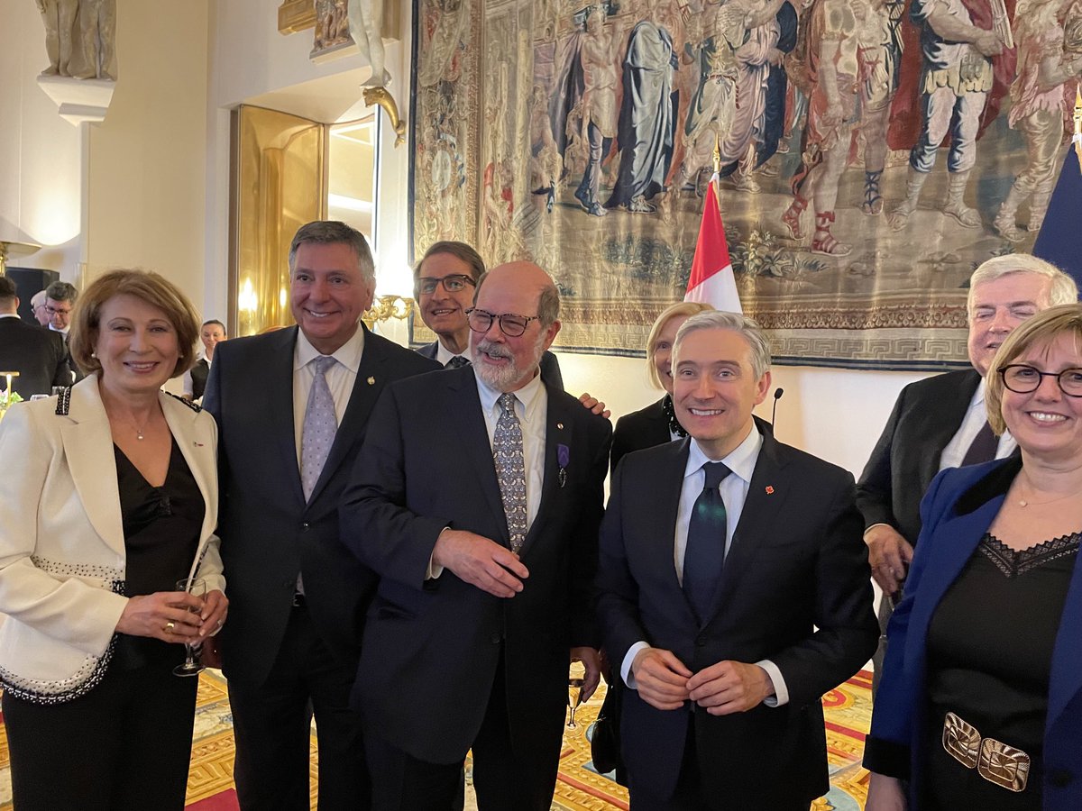 alejandroadem's tweet photo. A pleasure to attend the event at ⁦the French Embassy to celebrate the visit of Higher Education &amp; Science Minister Sylvie Retailleau and the awarding of the ⁩Chevalier dans l’ordre des palmes scientifiques to my friend &amp; colleague ⁦John Hepburn from ⁦@MitacsCanada⁩ https://t.co/WlNHv9Gvmx