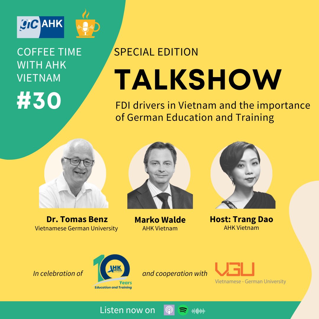 AHKVIETNAM's tweet photo. COFFEE TIME WITH AHK VIETNAM #30 – NEW EPISODE LANDING!
🎧Tune in now on:
#Spotify: https://t.co/J1BXBy7mqS
#ApplePodcast: https://t.co/xlqSQLSa8k
#AHKVietnam’s page: https://t.co/IKRu9DW2TU
#AHKVietnamPodcast #PartnerInVietnam #10yearsofVETinVietnam https://t.co/QxW6WSQzFP