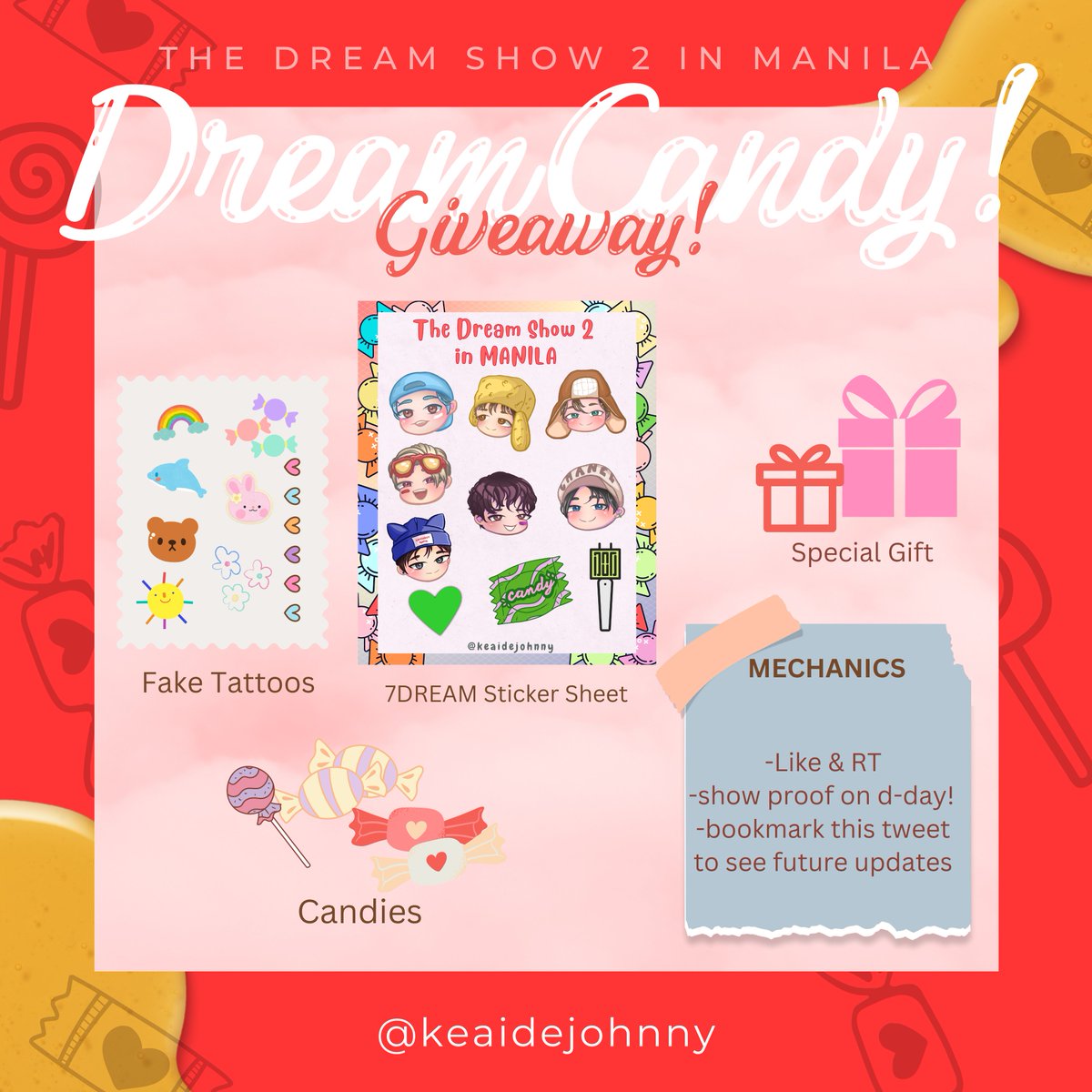 keaidejohnny's tweet photo. NCT DREAM FAN SUPPORT
[DREAM CANDY 🍬 GIVEAWAY]

Mechanics:  
-like 💚 and rt 🔁
-show proof on d-day! 📱
-bookmark this tweet to see future updates

#THEDREAMSHOW2_in_MANILA #TDS2inMANILA #TDS2inMNL https://t.co/gHDnq8Z2q1