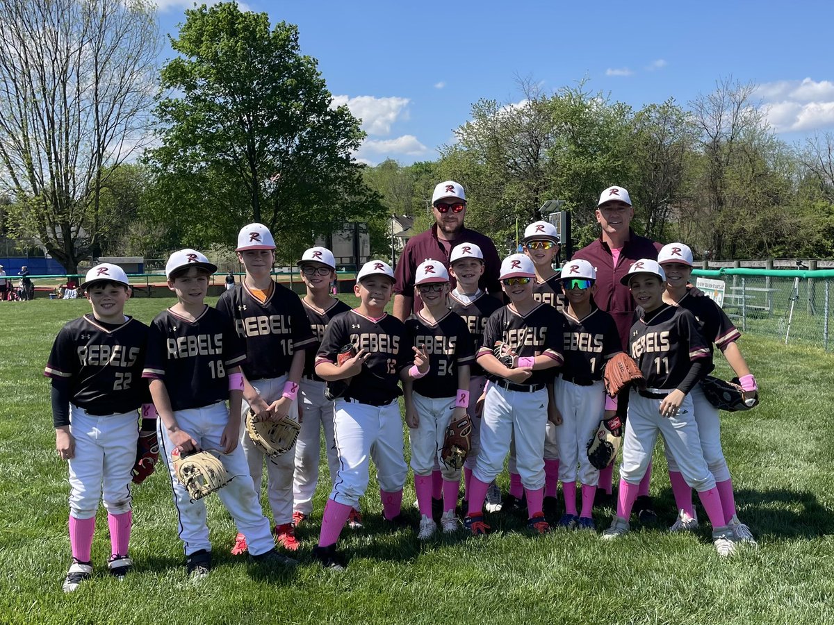 parebels's tweet photo. PA Rebels 10U stepped up to the plate today, raised awareness to breast cancer with a 10-7 win over Unionville lead by great pitching from Stephen Secamiglio and Brady Wine with the bat who had a 3B and HR! Thank you to all those participated in this amazing day for a great cause https://t.co/Vguuz0DnCT