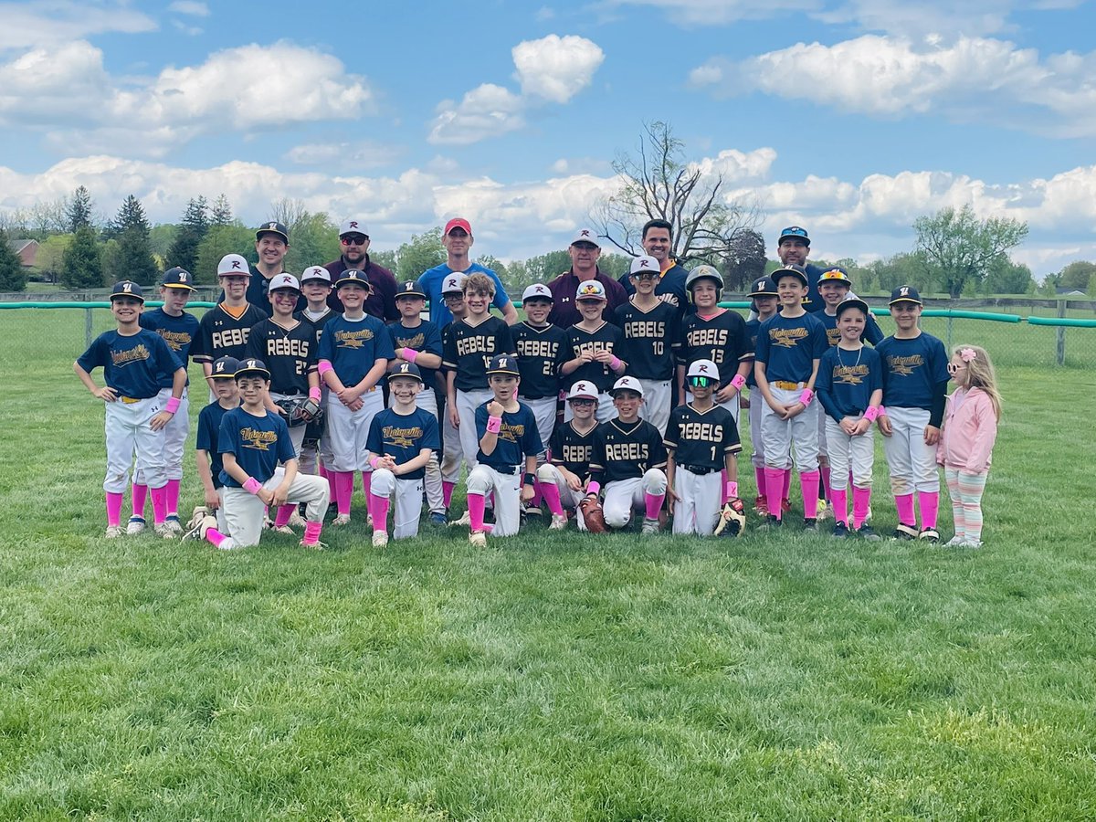 parebels's tweet photo. PA Rebels 10U stepped up to the plate today, raised awareness to breast cancer with a 10-7 win over Unionville lead by great pitching from Stephen Secamiglio and Brady Wine with the bat who had a 3B and HR! Thank you to all those participated in this amazing day for a great cause https://t.co/Vguuz0DnCT