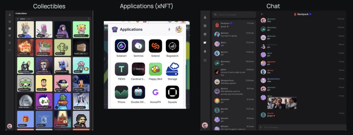 The more I use @xNFT_Backpack, the more I get excited for @SolanaMobile, the more I get excited for xNFTs &amp; @MadLadsNFT.

If you haven't used Backpack yet, I suggest using it, as this will be the next tech wave.

All your applications, within 1 platform. Backpack.
<a href="/armaniferrante/">Armani Ferrante</a>