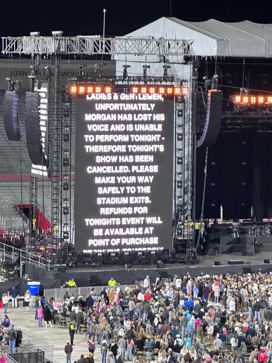 SocialSportsMs's tweet photo. Breaking: Morgan Wallen cancelled his Sunday night show in Oxford due to losing his voice minutes before he was supposed to perform https://t.co/n6StObIUh1