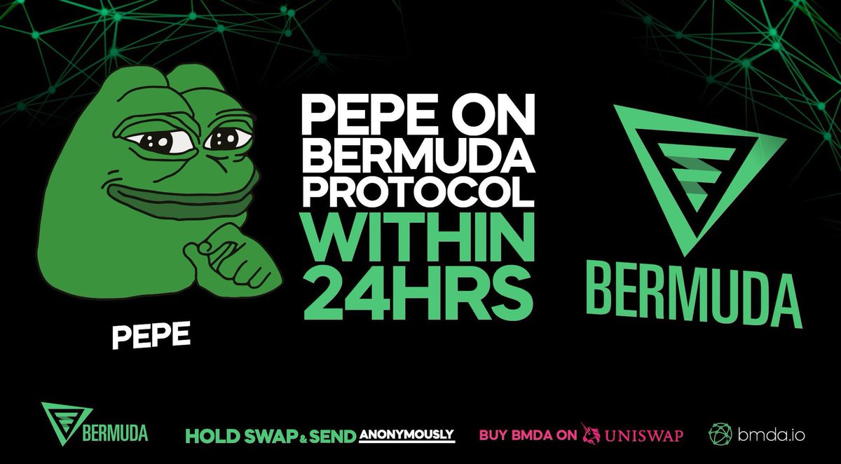 notkelbel's tweet photo. $PEPE is being listed on the $BMDA dApp! That means #Pepe investors will be able to Buy, Swap, Sell or Send with no trace!
#PrivacyMatters #TakeBackYourPrivacy
@pepecoineth @BermudaEth https://t.co/JWs6CaEMxb