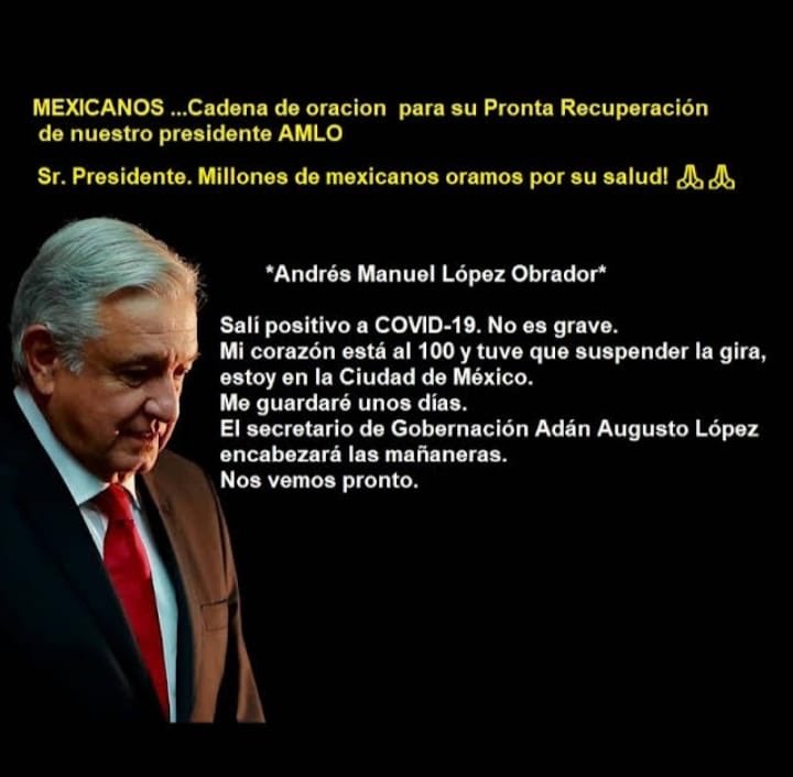 FelipeVictori16's tweet photo. !!!! Siguen las mañaneras !!! Nuestro presidente está en tratamiento por covid !!!  Adelante con sus buenas vibras !!!! https://t.co/Y6keHPl8Rv