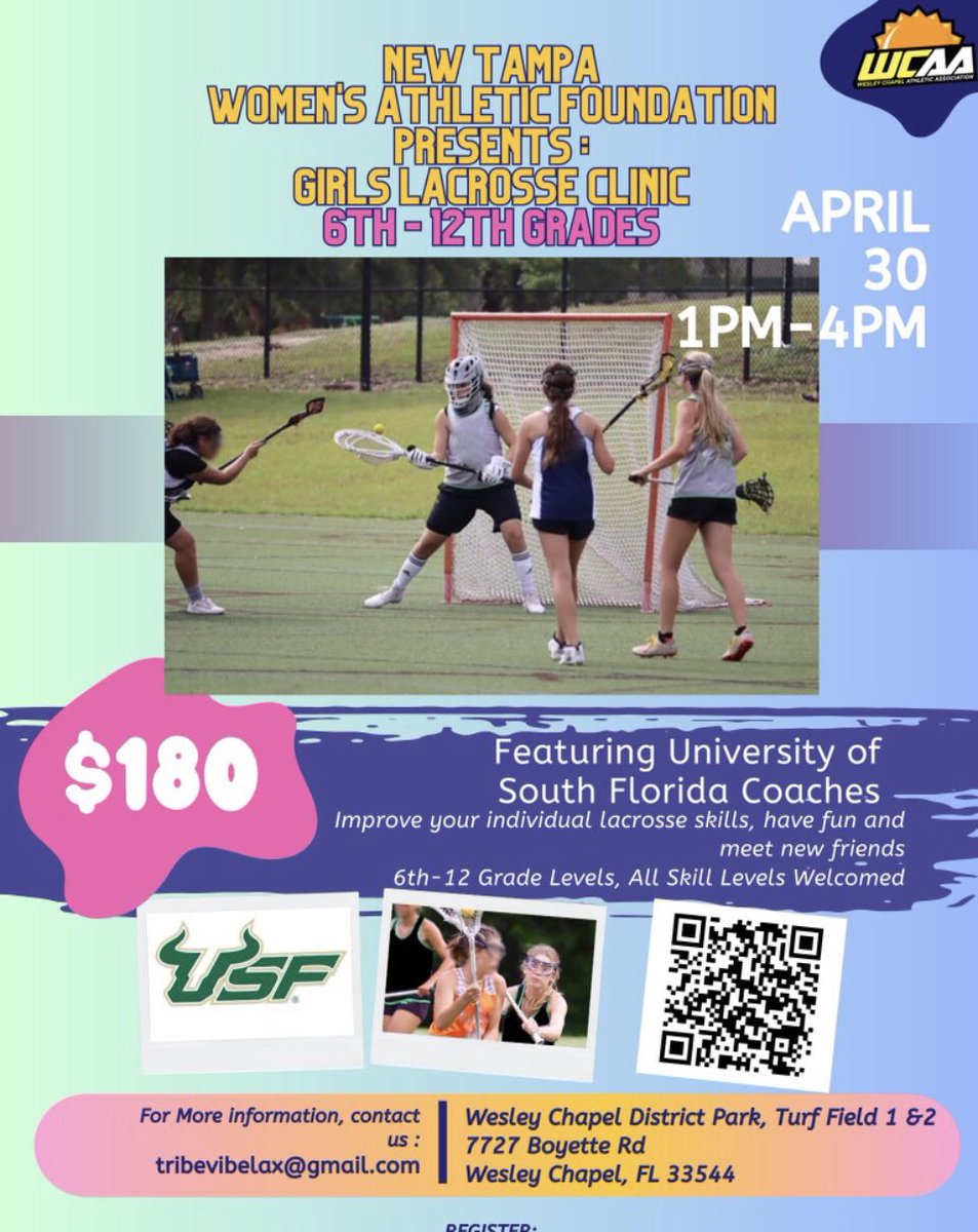 Tampa Lax Report (@tampalaxreport) on Twitter photo Just a week away.
New Tampa Women’s Athletic Foundation presents Girl’s lacrosse clinic grades 6th-12th.
Featuring USF Womens Lacrosse coaching staff.
<a href="/FloridaLX/">FloridaLacrosseNews</a>
<a href="/TampaLacrosse/">Tampa Lacrosse</a> Just a week away.
New Tampa Women’s Athletic Foundation presents Girl’s lacrosse clinic grades 6th-12th.
Featuring USF Womens Lacrosse coaching staff.
<a href="/FloridaLX/">FloridaLacrosseNews</a>
<a href="/TampaLacrosse/">Tampa Lacrosse</a>