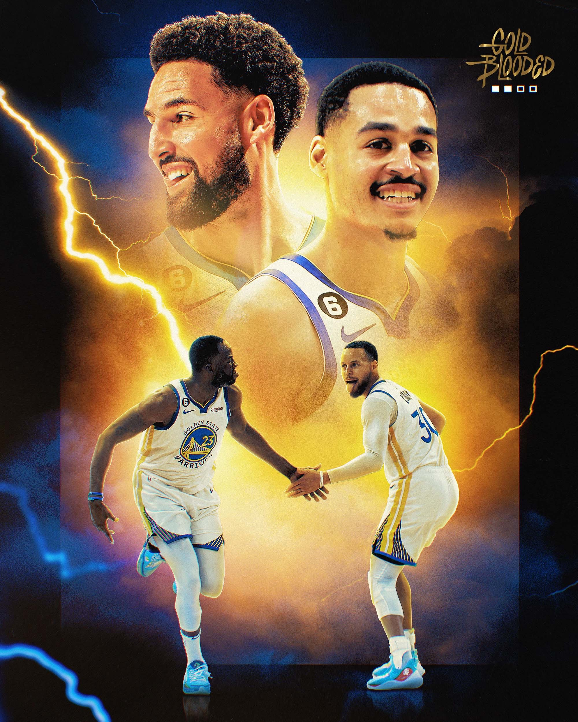 Hype graphic featuring Klay Thompson, Jordan Poole, Draymond Green, Stephen Curry